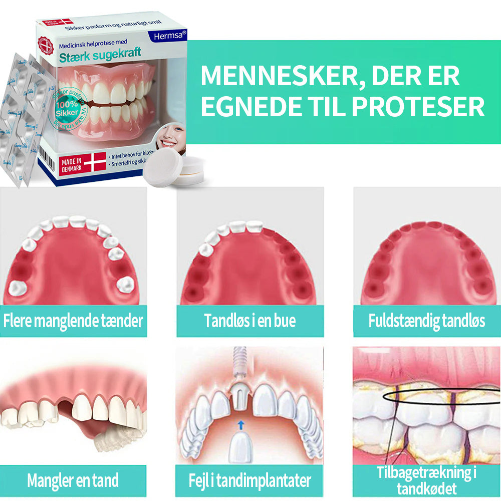 Smil og spis med selvtillid igen — Hermsa® medicinsk sugekop-tandprotese🍀✅ Fremstillet og leveret i Danmark🍀