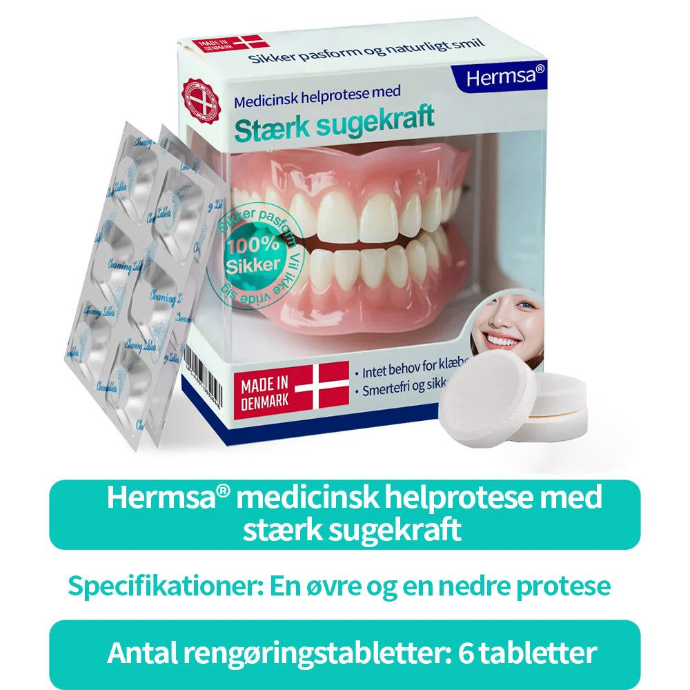 Smil og spis med selvtillid igen — Hermsa® medicinsk sugekop-tandprotese🍀✅ Fremstillet og leveret i Danmark🍀