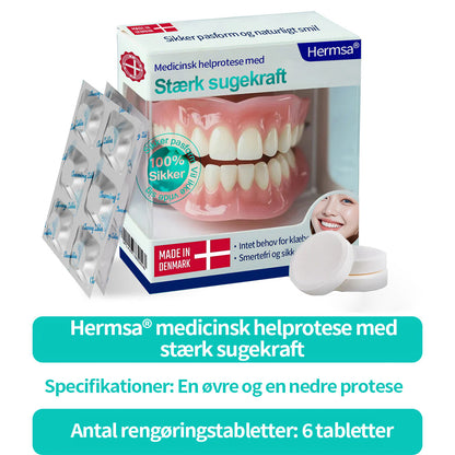 Smil og spis med selvtillid igen — Hermsa® medicinsk sugekop-tandprotese🍀✅ Fremstillet og leveret i Danmark🍀